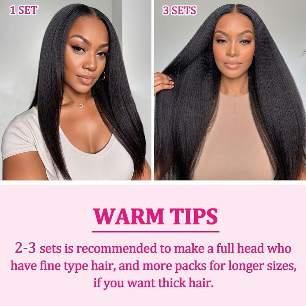 New 8PCS Kinky Straight Clip-in Human Hair Extensions 20" Natural Black Remy - Picture 6 of 9